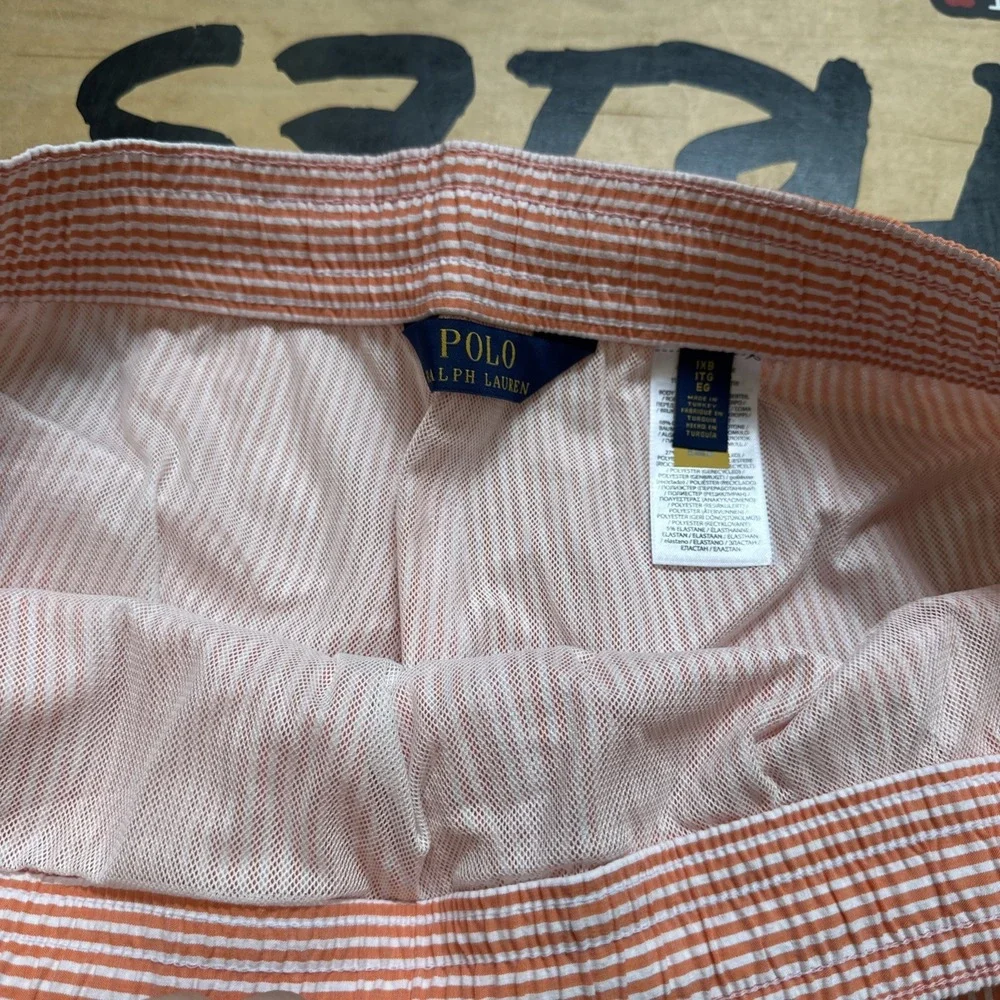 Polo Ralph Lauren Orange‎ SEERSUCKER Traveler Swim Trunks Bathing Suit NWT 1XB